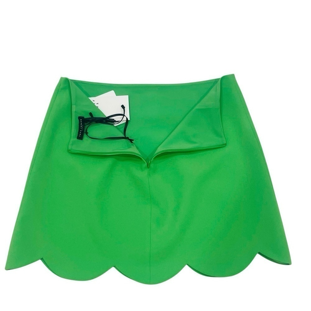 Tara Jarmon Joliette Woven Crepe Scallop Hem A-Line Mini Skirt Vert Green NWT - Picture 7 of 8